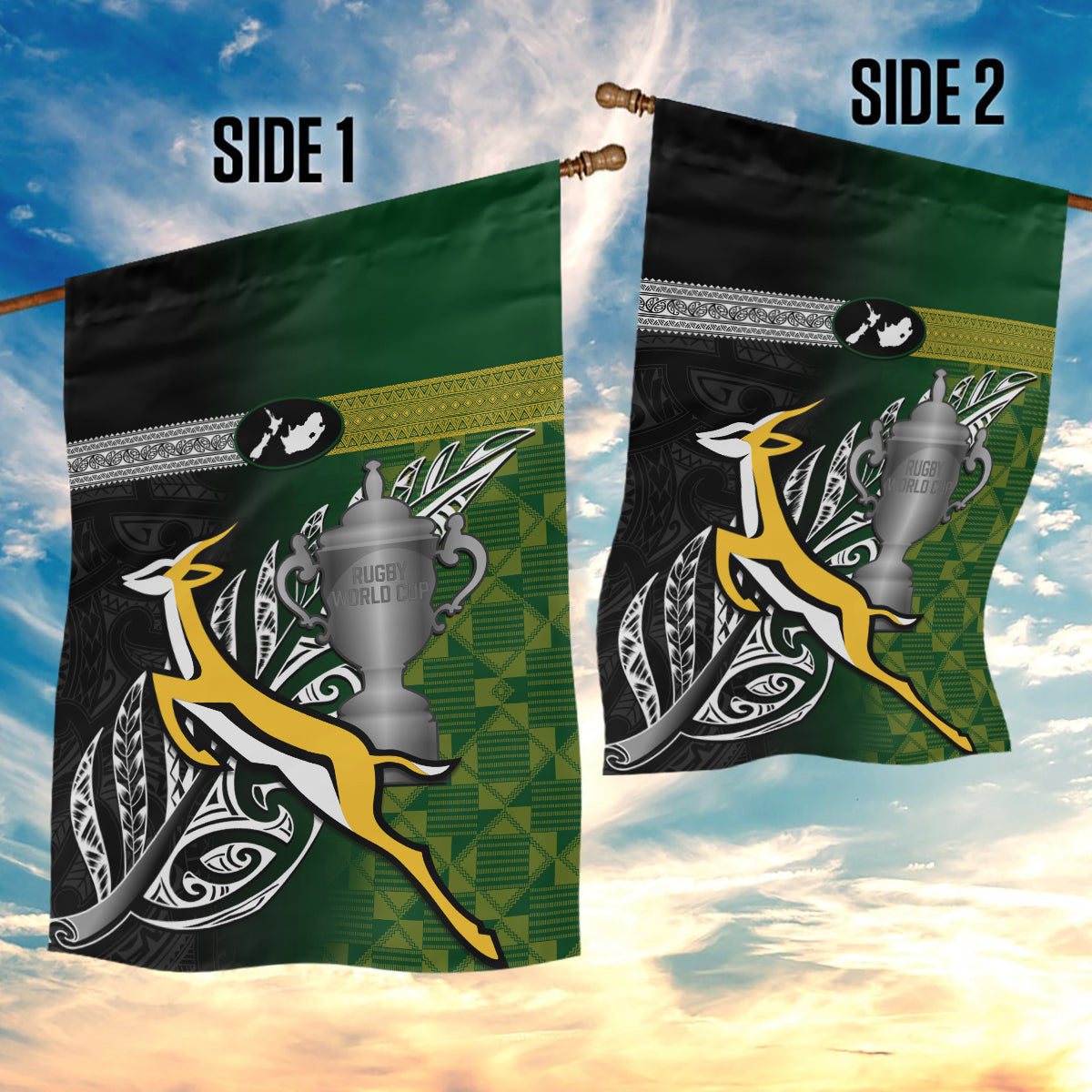 New Zealand and South Africa Rugby Garden Flag 2023 World Cup Final All Black Springboks Together - Vibe Hoodie Shop