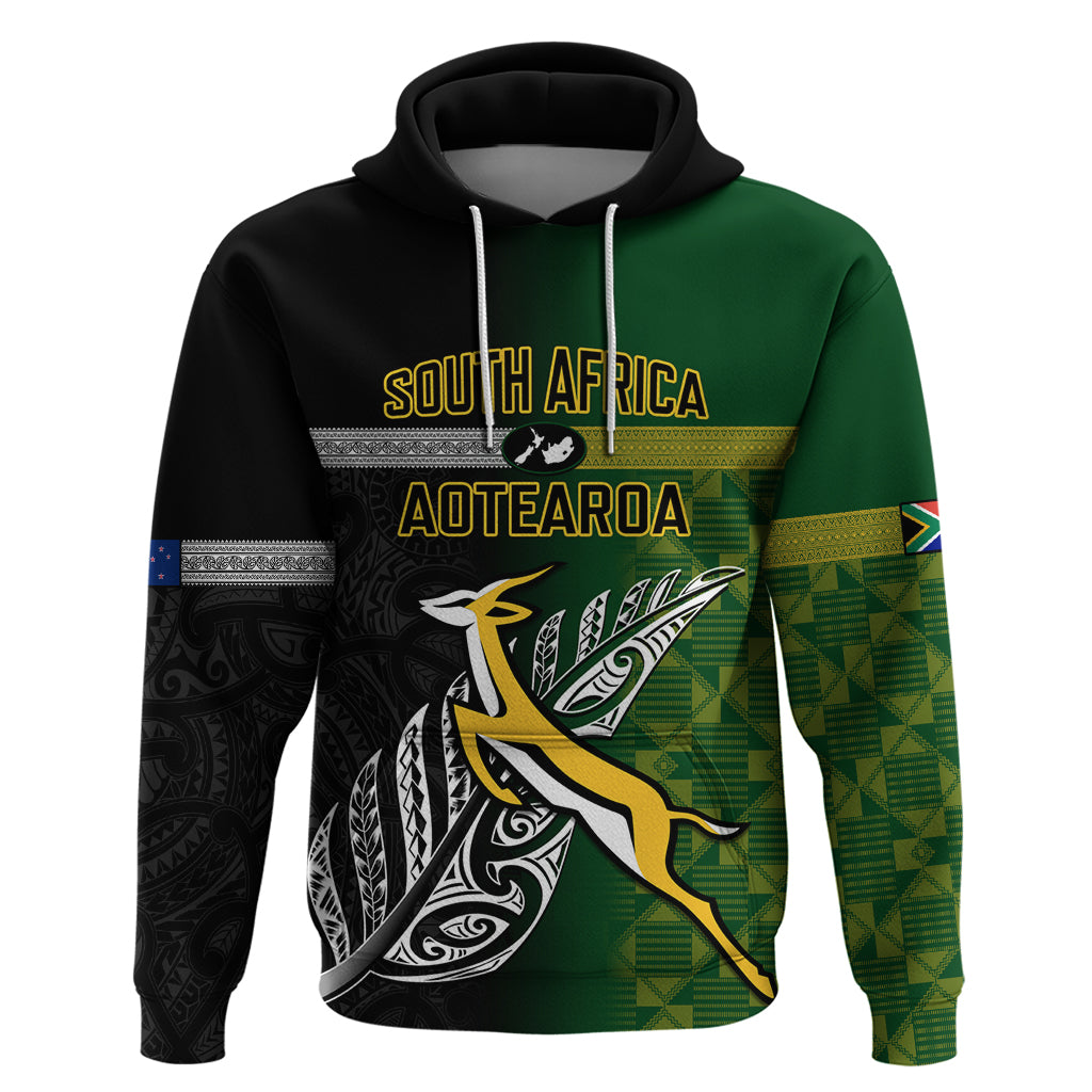 Personalised New Zealand and South Africa Rugby Hoodie 2023 World Cup Final All Black Springboks Together - Vibe Hoodie Shop