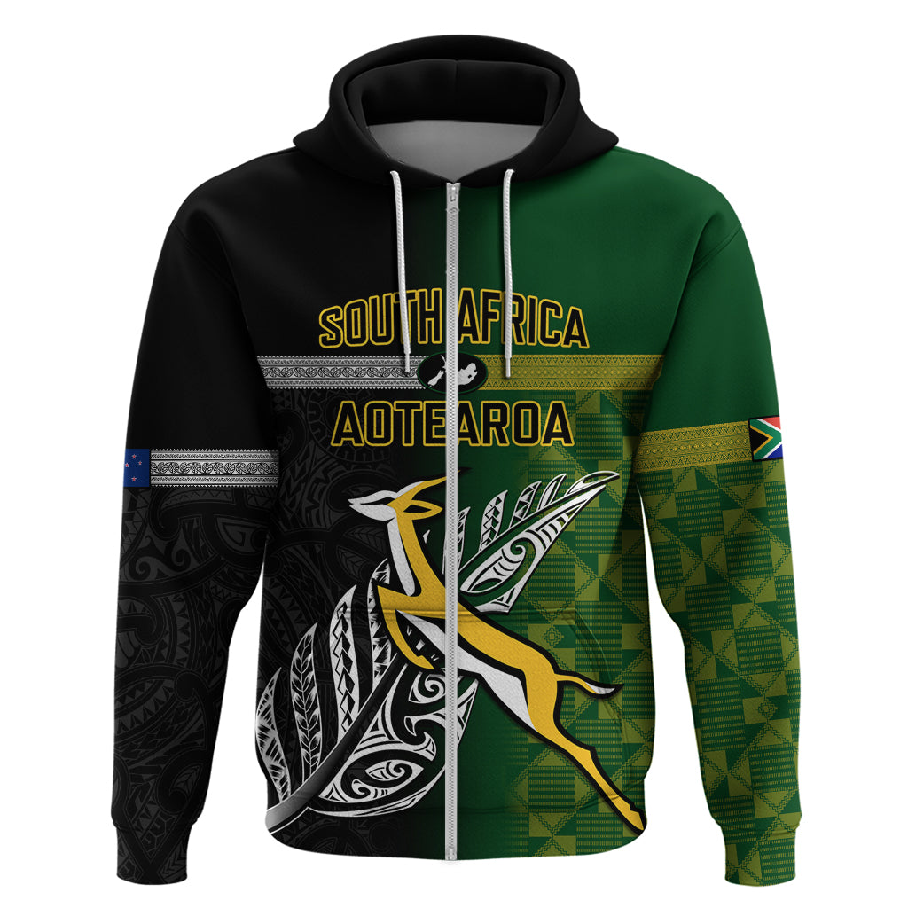 Personalised New Zealand and South Africa Rugby Hoodie 2023 World Cup Final All Black Springboks Together - Vibe Hoodie Shop