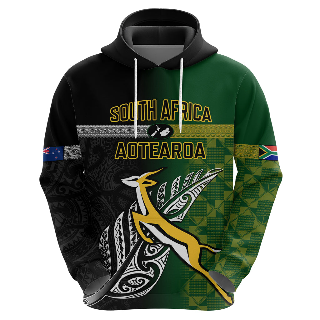 Personalised New Zealand and South Africa Rugby Hoodie 2023 World Cup Final All Black Springboks Together - Vibe Hoodie Shop