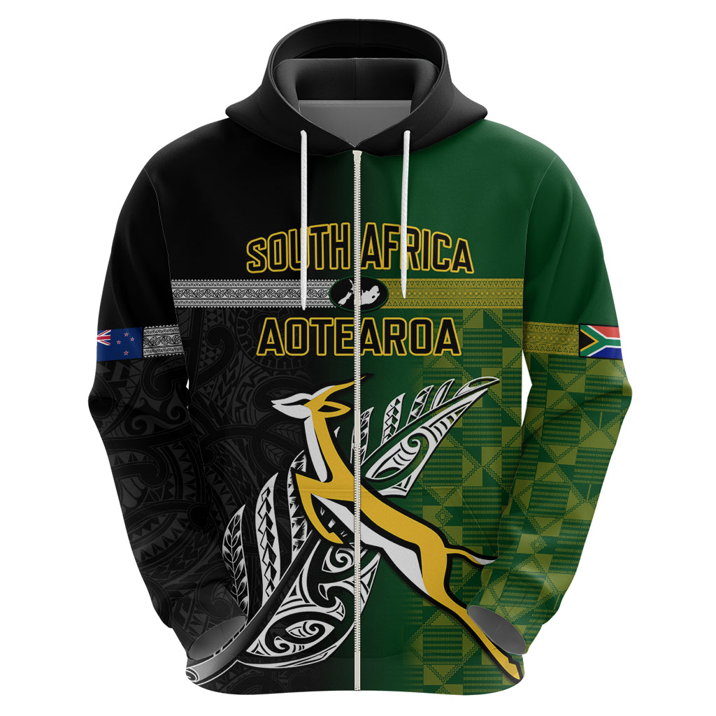 Personalised New Zealand and South Africa Rugby Hoodie 2023 World Cup Final All Black Springboks Together - Vibe Hoodie Shop
