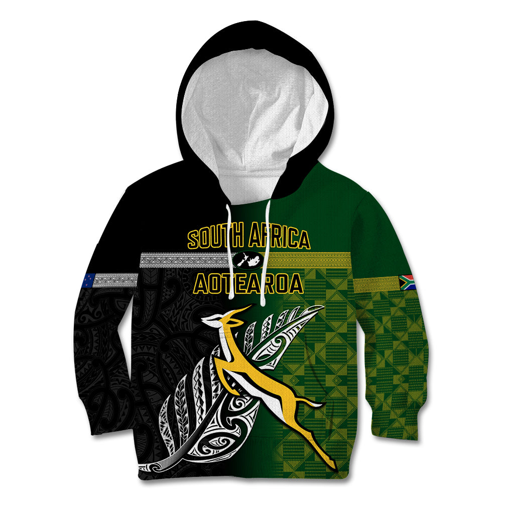 Personalised New Zealand and South Africa Rugby Kid Hoodie 2023 World Cup Final All Black Springboks Together - Vibe Hoodie Shop
