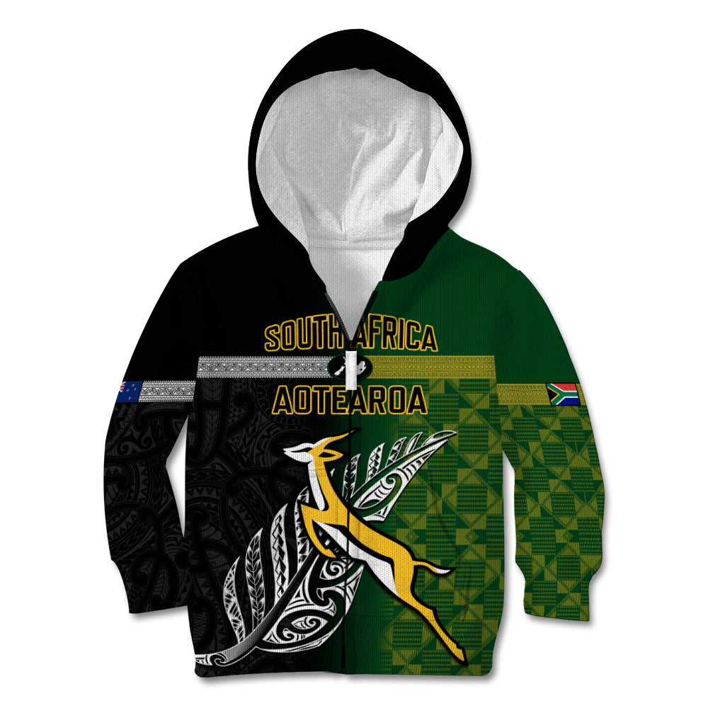 Personalised New Zealand and South Africa Rugby Kid Hoodie 2023 World Cup Final All Black Springboks Together - Vibe Hoodie Shop