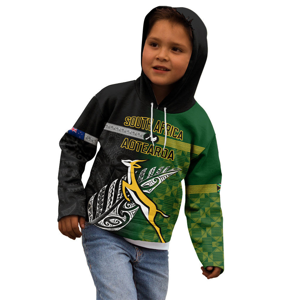Personalised New Zealand and South Africa Rugby Kid Hoodie 2023 World Cup Final All Black Springboks Together - Vibe Hoodie Shop
