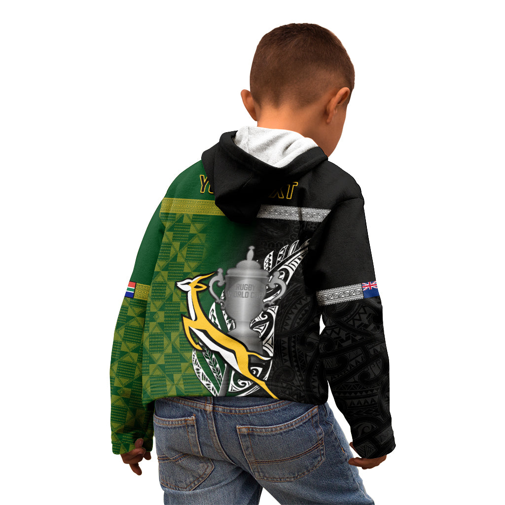 Personalised New Zealand and South Africa Rugby Kid Hoodie 2023 World Cup Final All Black Springboks Together - Vibe Hoodie Shop