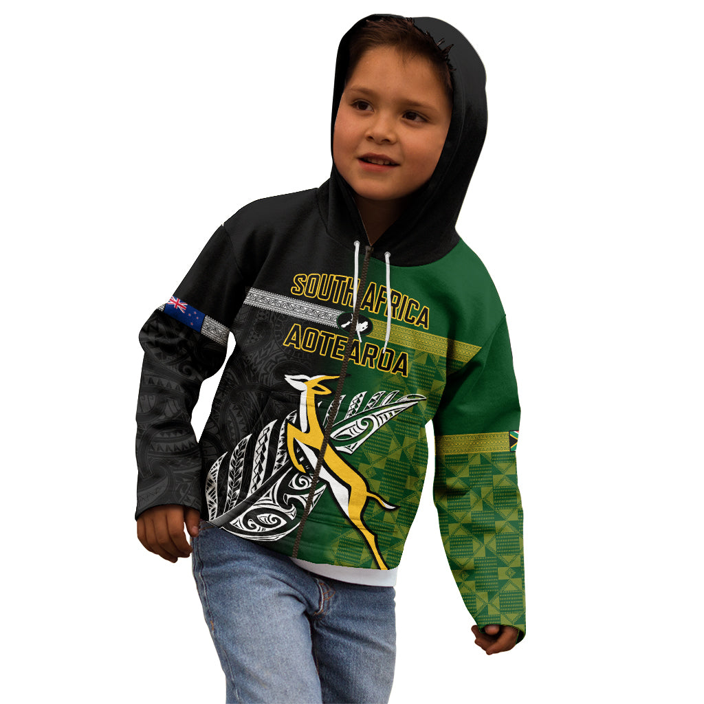 Personalised New Zealand and South Africa Rugby Kid Hoodie 2023 World Cup Final All Black Springboks Together - Vibe Hoodie Shop