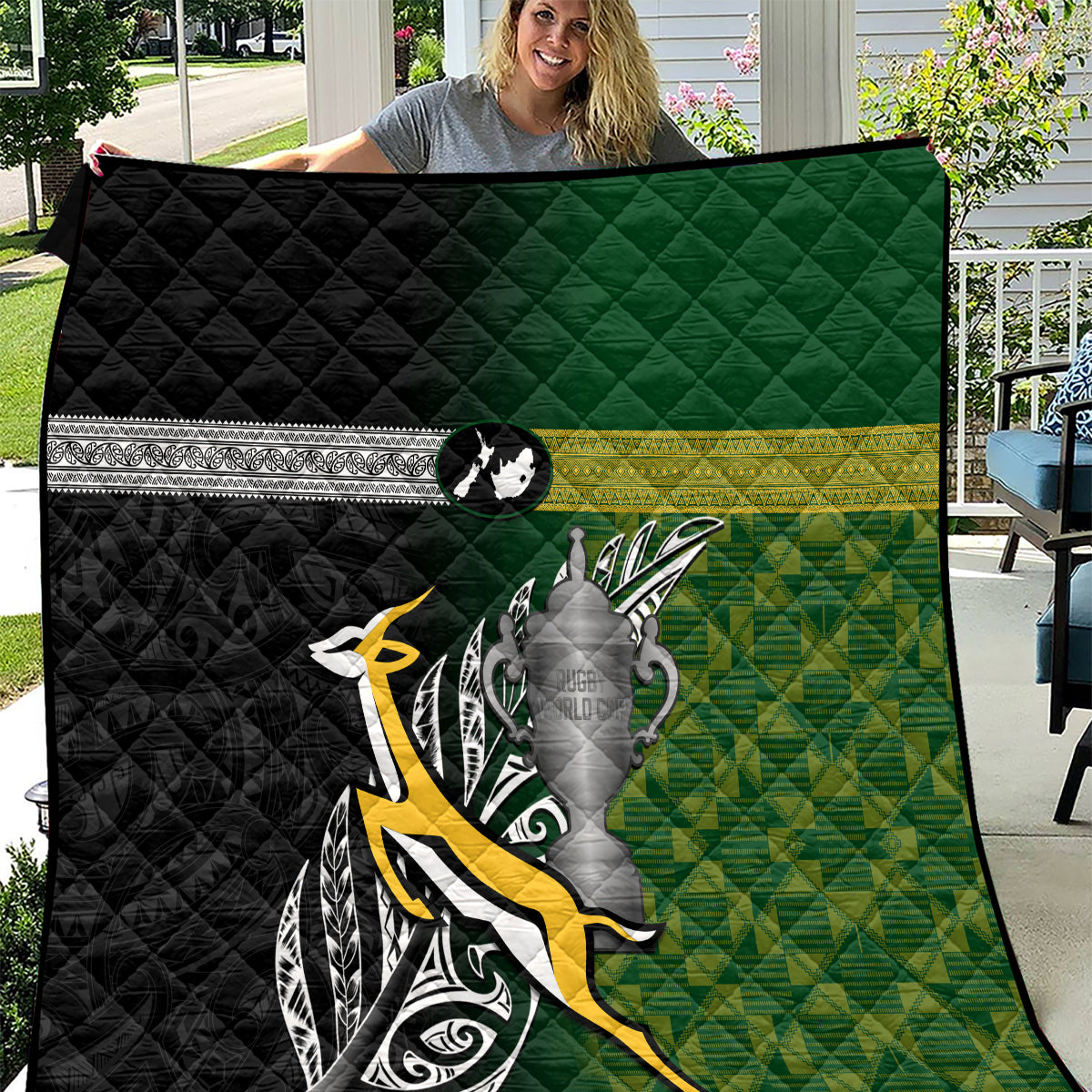 New Zealand and South Africa Rugby Quilt 2023 World Cup Final All Black Springboks Together - Vibe Hoodie Shop