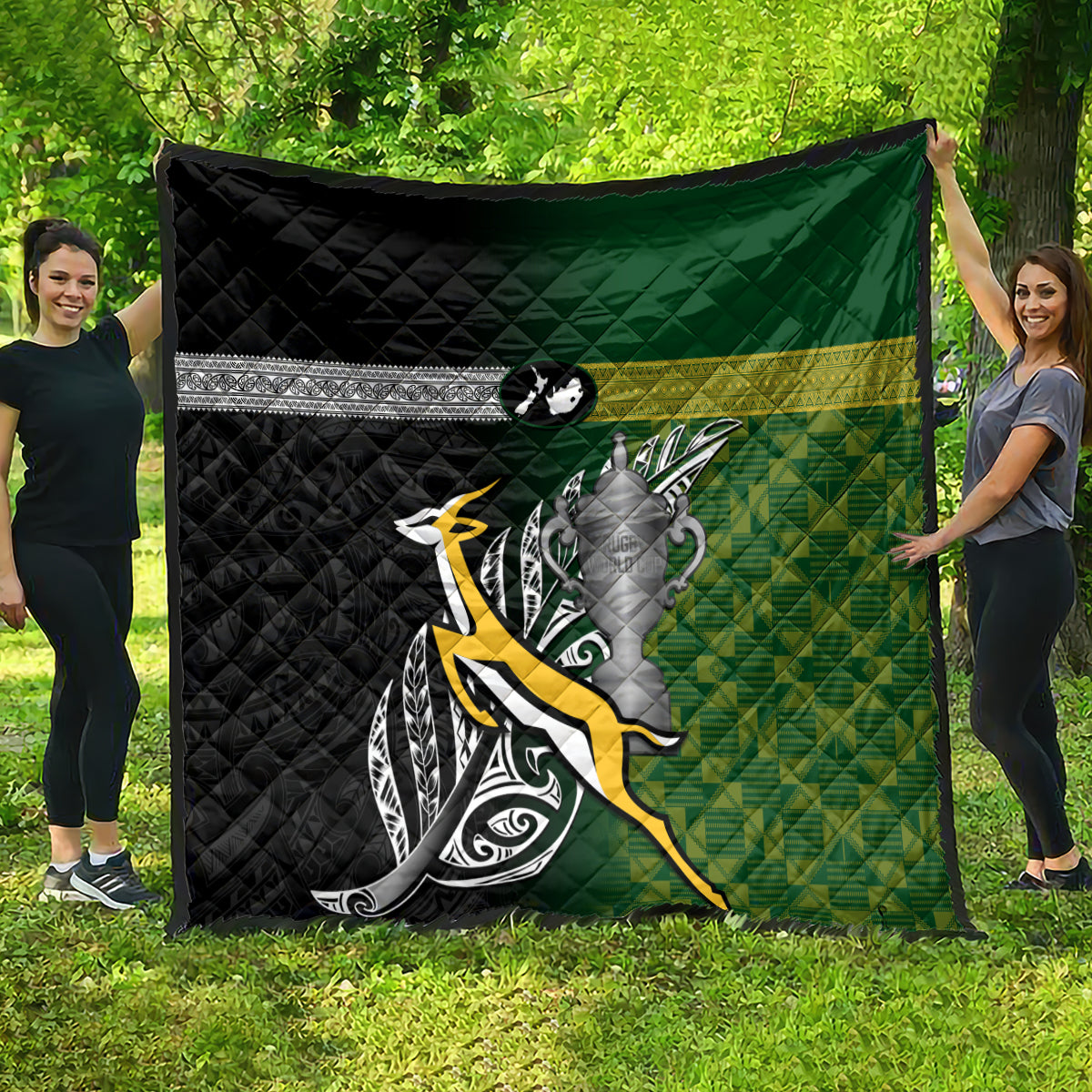 New Zealand and South Africa Rugby Quilt 2023 World Cup Final All Black Springboks Together - Vibe Hoodie Shop