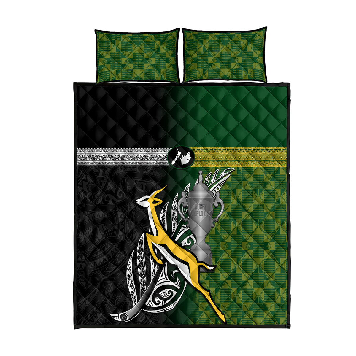 New Zealand and South Africa Rugby Quilt Bed Set 2023 World Cup Final All Black Springboks Together - Vibe Hoodie Shop