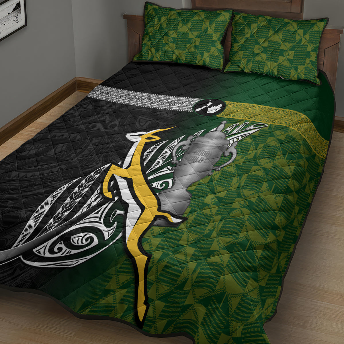 New Zealand and South Africa Rugby Quilt Bed Set 2023 World Cup Final All Black Springboks Together - Vibe Hoodie Shop