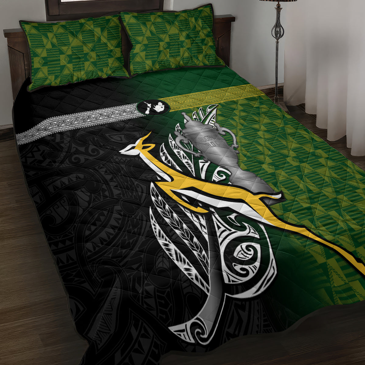 New Zealand and South Africa Rugby Quilt Bed Set 2023 World Cup Final All Black Springboks Together - Vibe Hoodie Shop