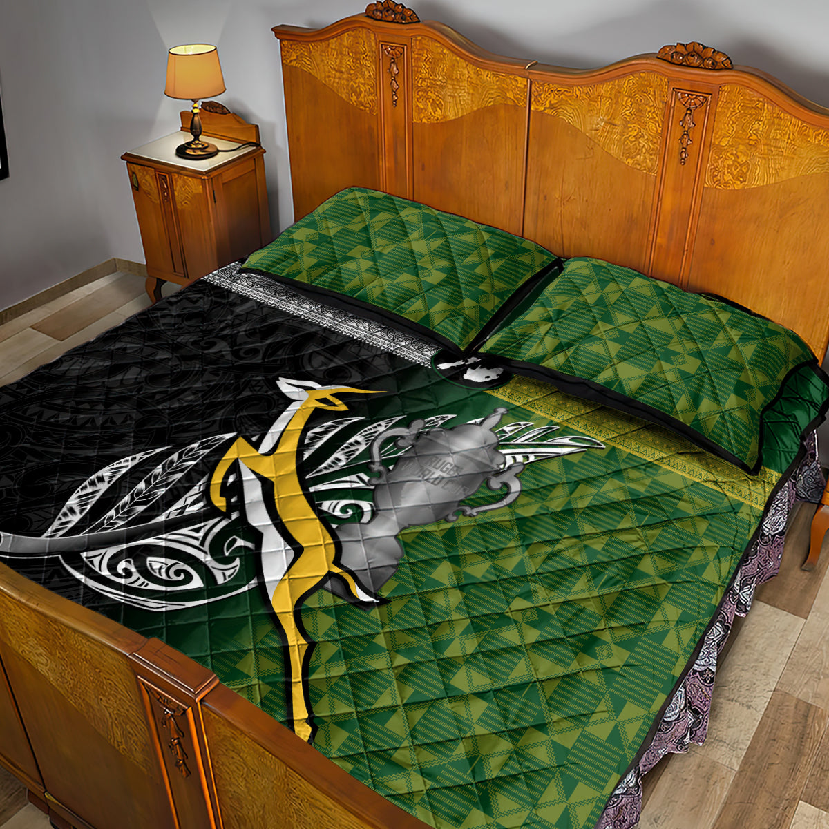 New Zealand and South Africa Rugby Quilt Bed Set 2023 World Cup Final All Black Springboks Together - Vibe Hoodie Shop