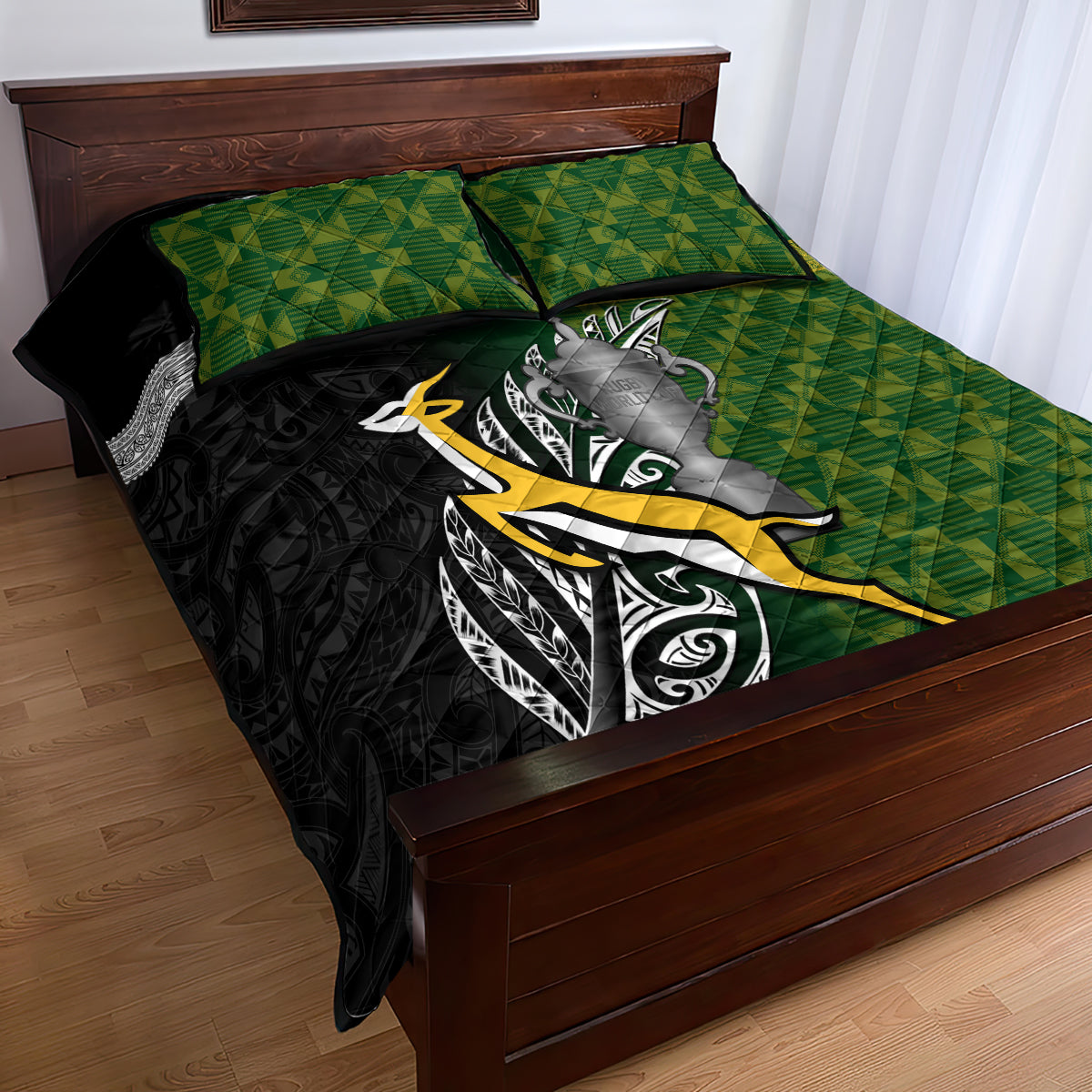 New Zealand and South Africa Rugby Quilt Bed Set 2023 World Cup Final All Black Springboks Together - Vibe Hoodie Shop