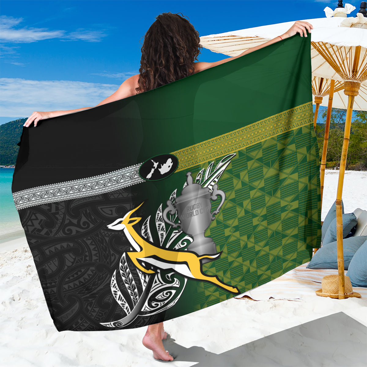 New Zealand and South Africa Rugby Sarong 2023 World Cup Final All Black Springboks Together - Vibe Hoodie Shop