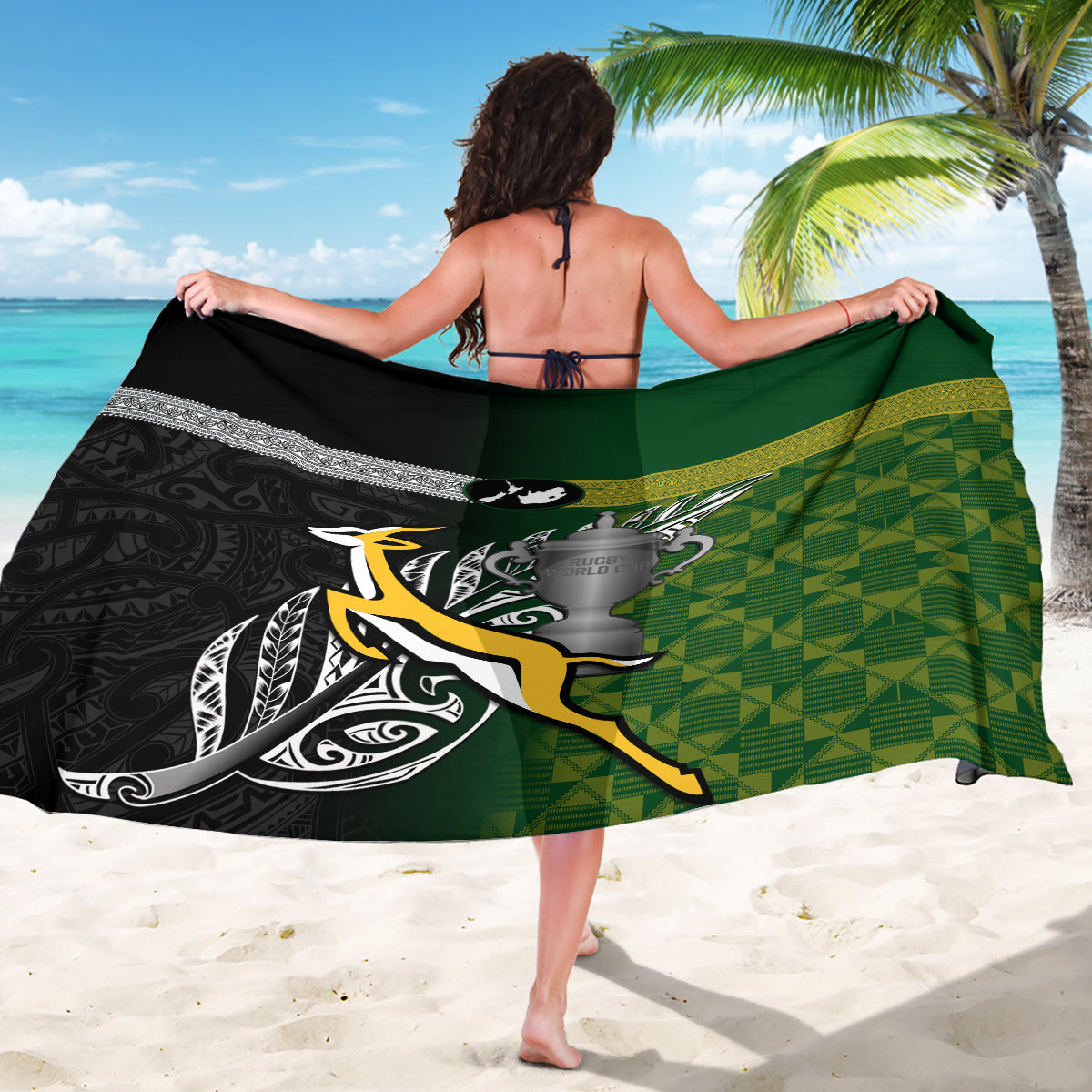 New Zealand and South Africa Rugby Sarong 2023 World Cup Final All Black Springboks Together - Vibe Hoodie Shop