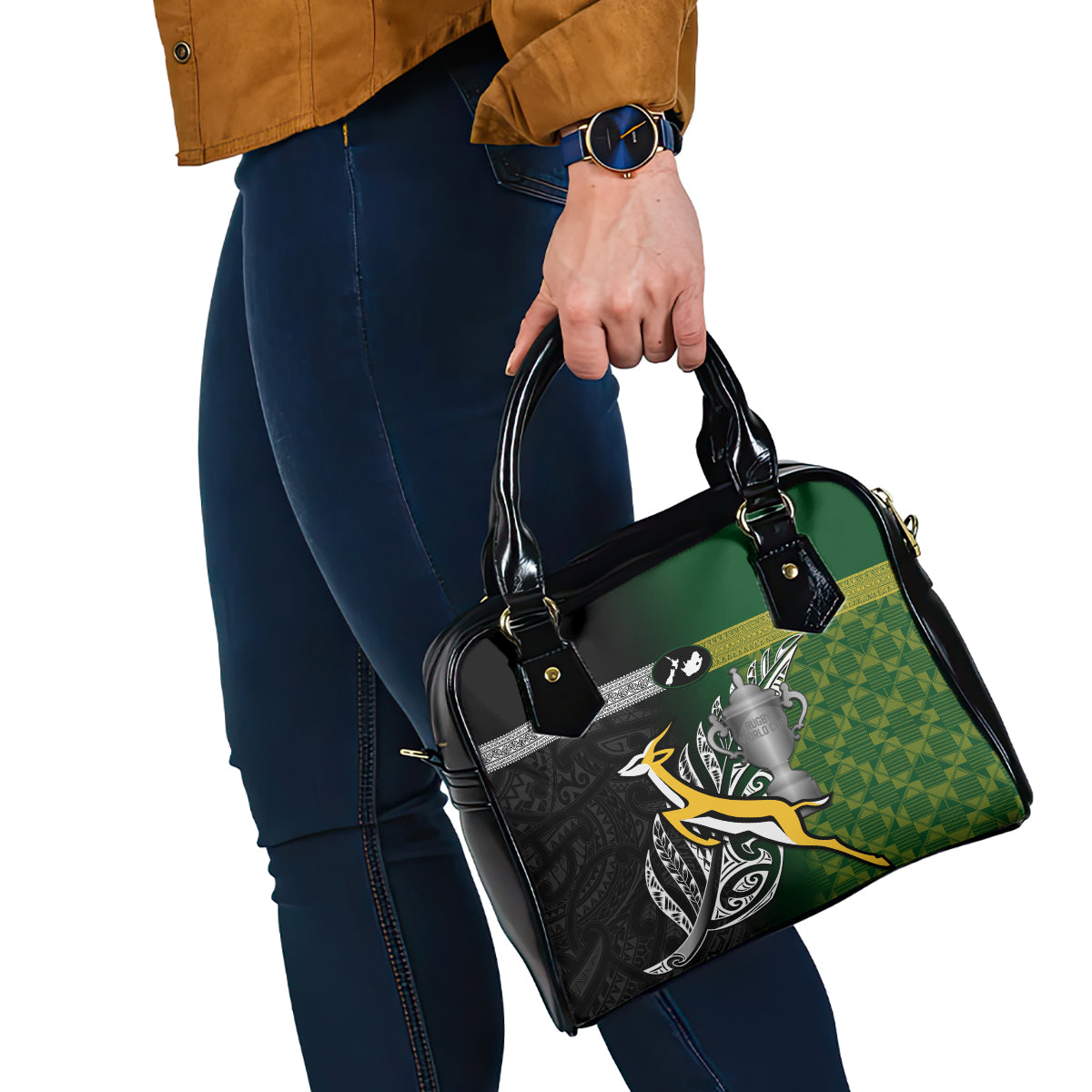 New Zealand and South Africa Rugby Shoulder Handbag 2023 World Cup Final All Black Springboks Together - Vibe Hoodie Shop