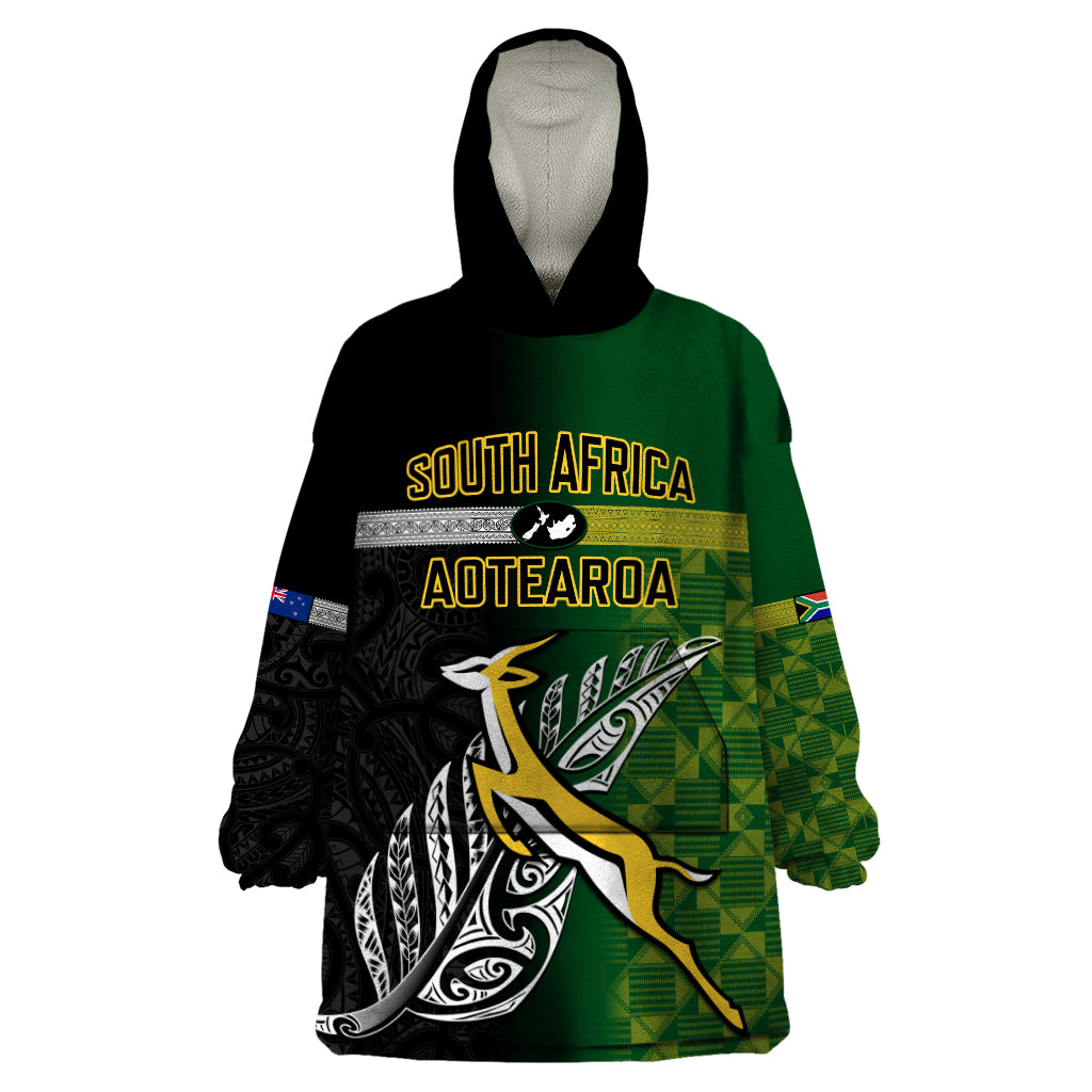 Personalised New Zealand and South Africa Rugby Wearable Blanket Hoodie 2023 World Cup Final All Black Springboks Together - Vibe Hoodie Shop