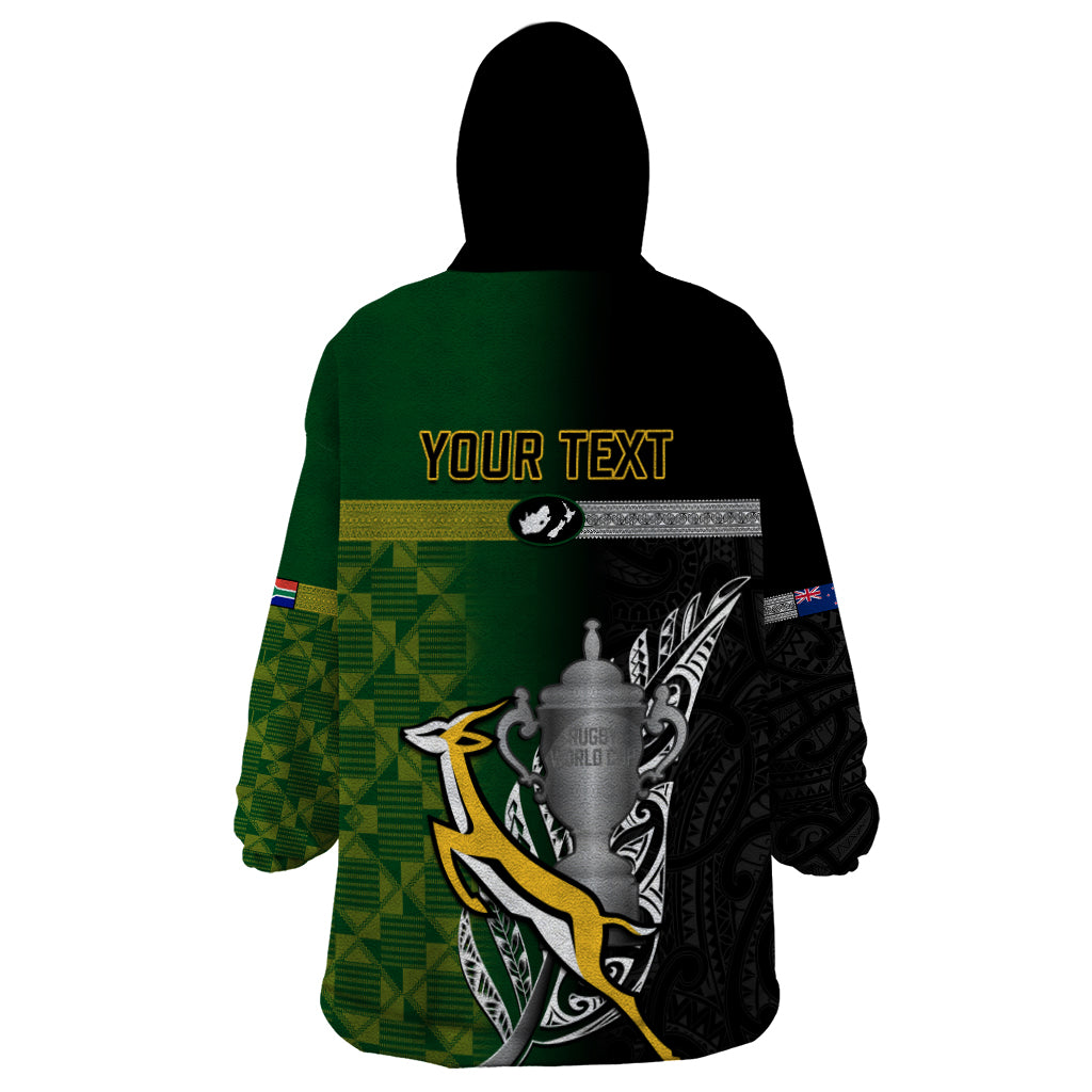 Personalised New Zealand and South Africa Rugby Wearable Blanket Hoodie 2023 World Cup Final All Black Springboks Together - Vibe Hoodie Shop