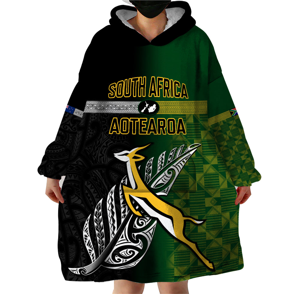 Personalised New Zealand and South Africa Rugby Wearable Blanket Hoodie 2023 World Cup Final All Black Springboks Together - Vibe Hoodie Shop