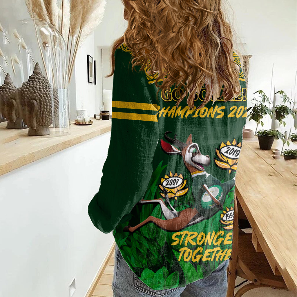 South Africa Rugby Women Casual Shirt Go Bokke World Cup Champions History - Vibe Hoodie Shop