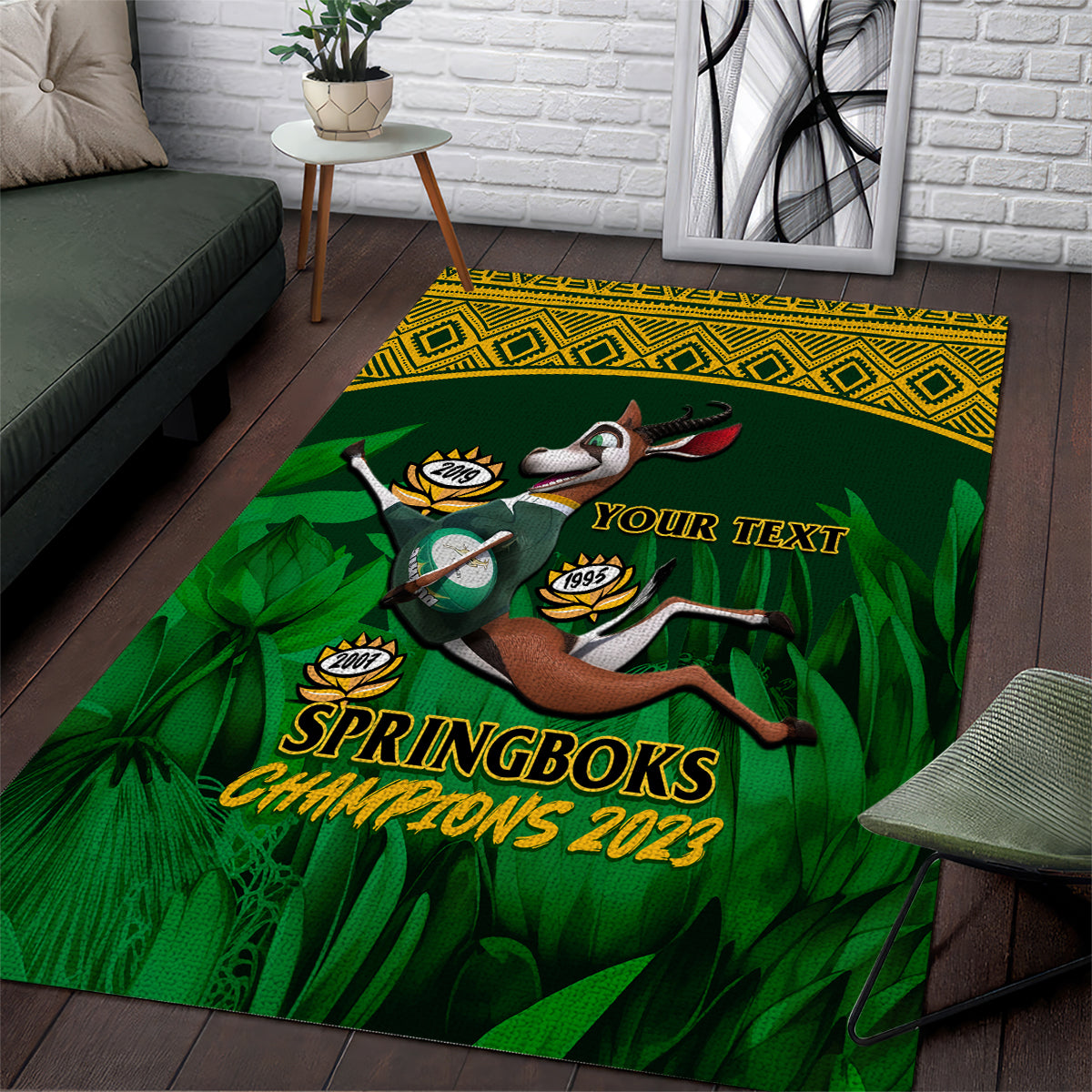 Custom South Africa Rugby Area Rug Go Bokke World Cup Champions History - Vibe Hoodie Shop