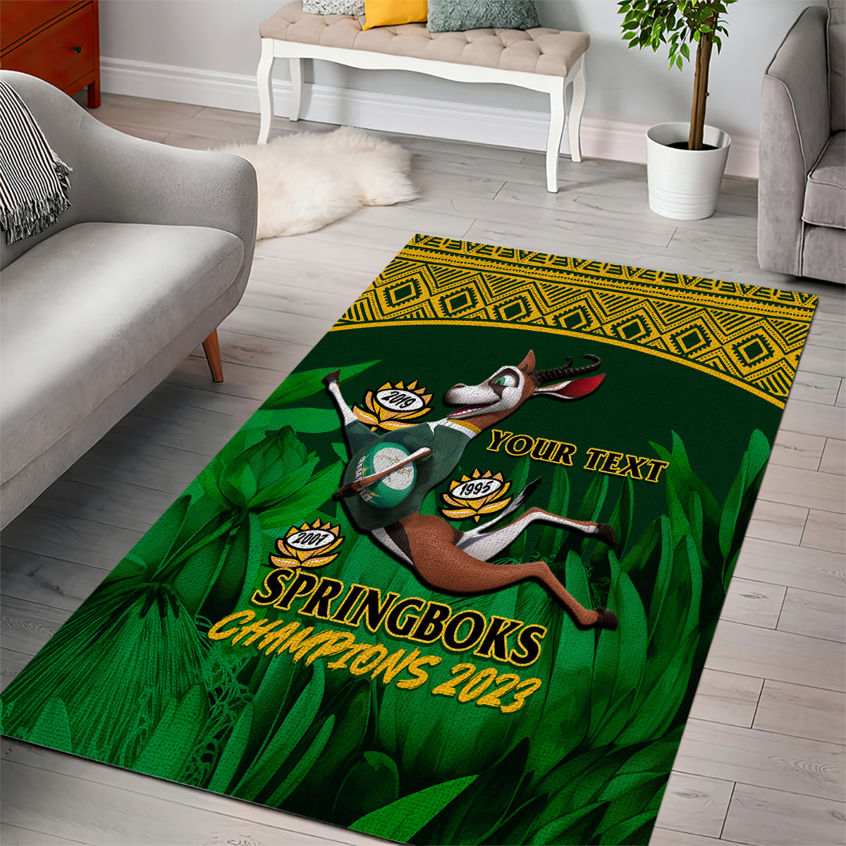 Custom South Africa Rugby Area Rug Go Bokke World Cup Champions History - Vibe Hoodie Shop