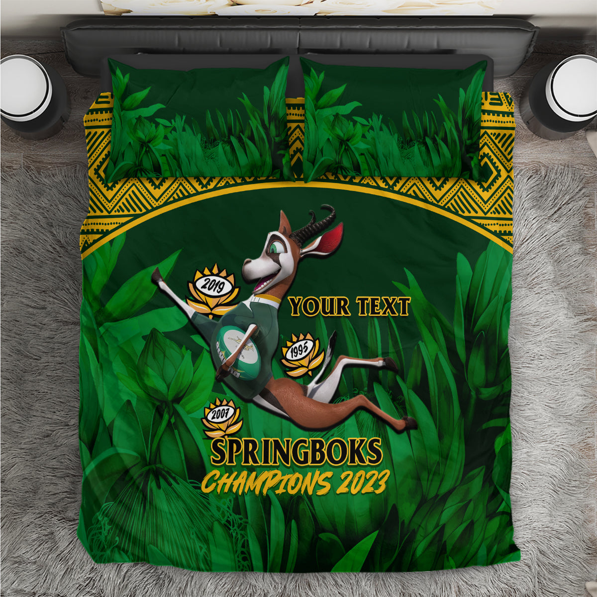 Custom South Africa Rugby Bedding Set Go Bokke World Cup Champions History - Vibe Hoodie Shop