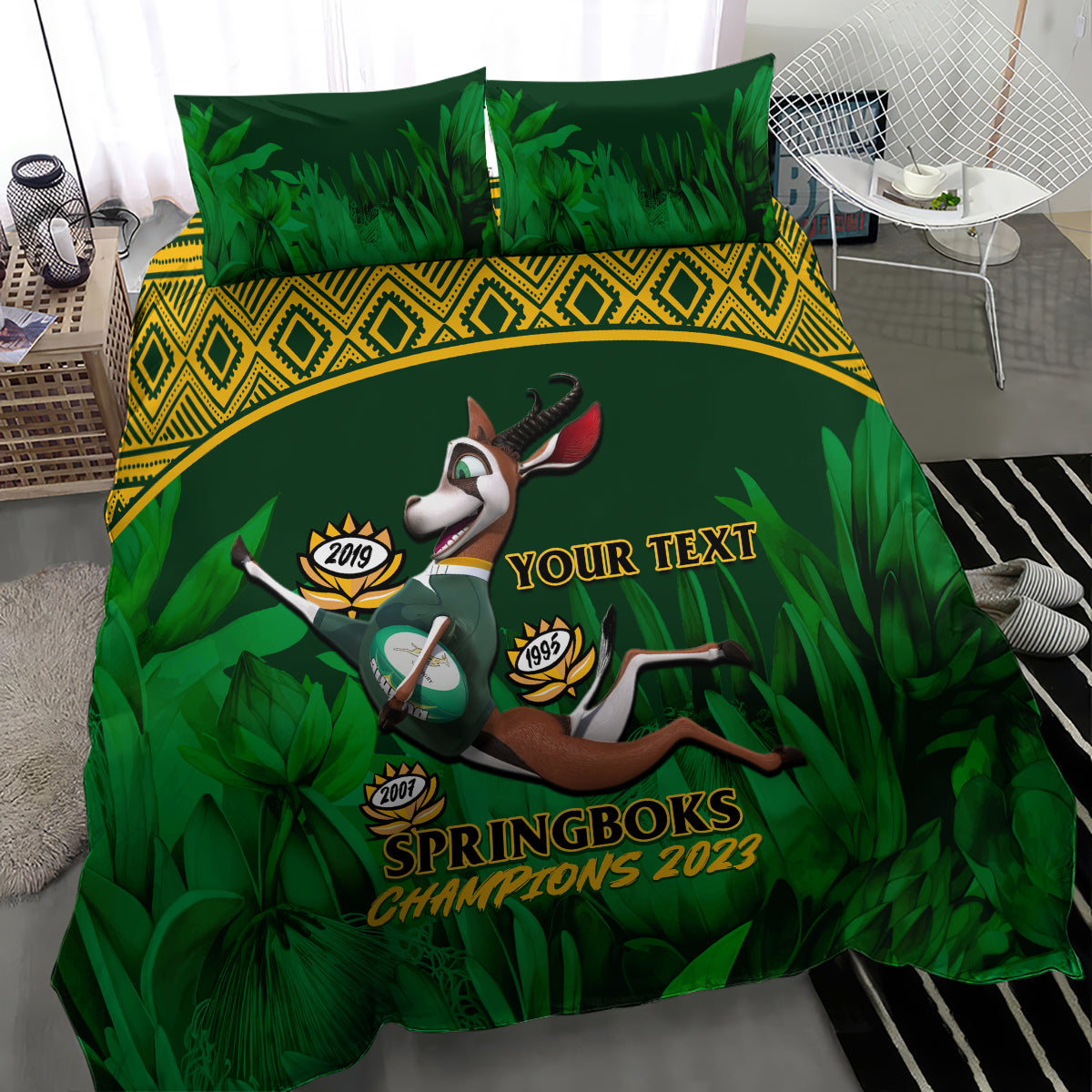 Custom South Africa Rugby Bedding Set Go Bokke World Cup Champions History - Vibe Hoodie Shop