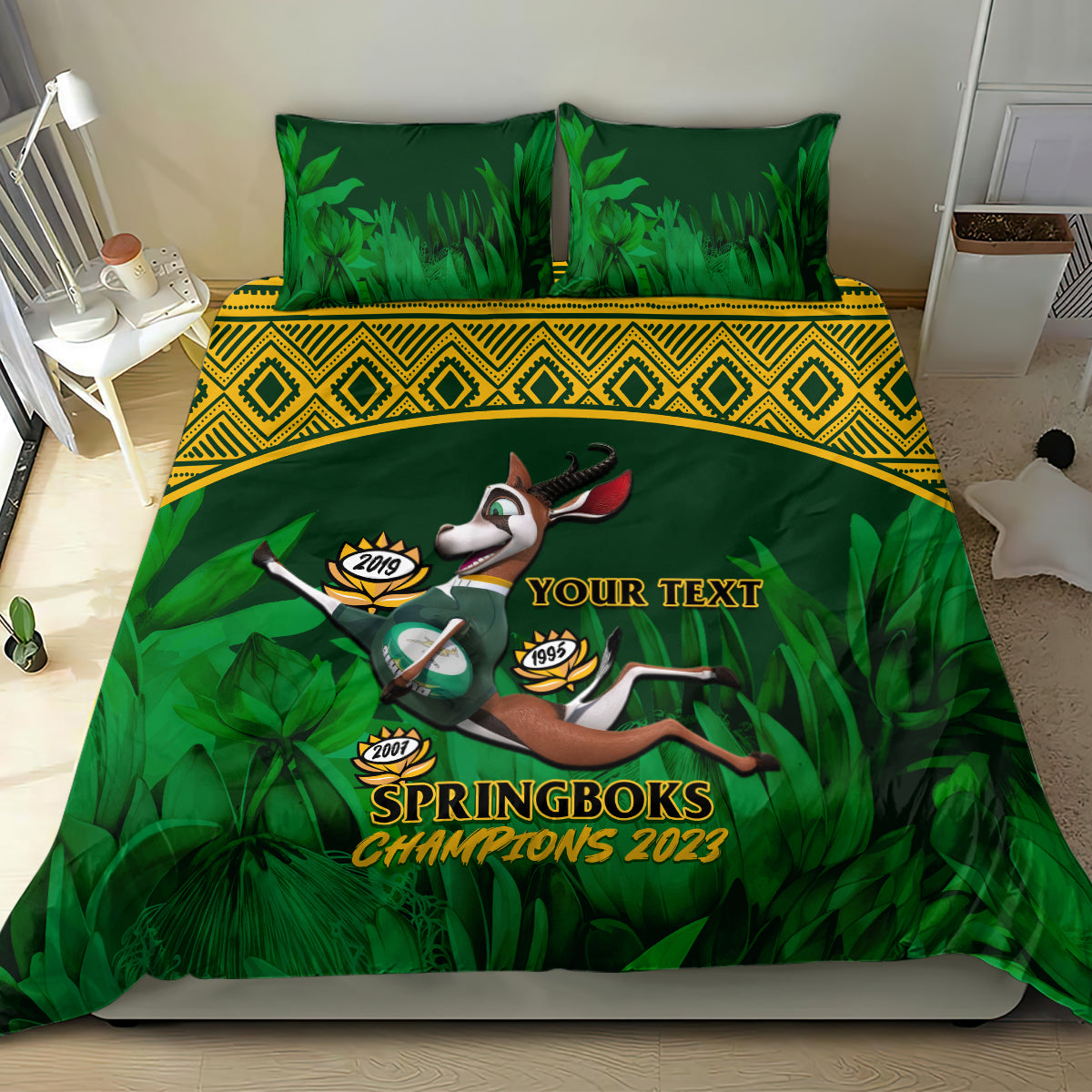 Custom South Africa Rugby Bedding Set Go Bokke World Cup Champions History - Vibe Hoodie Shop