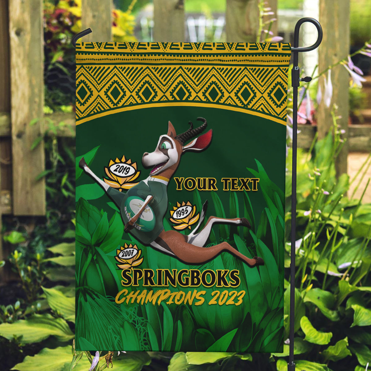 Custom South Africa Rugby Garden Flag Go Bokke World Cup Champions History - Vibe Hoodie Shop