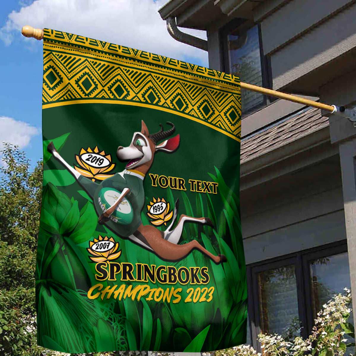 Custom South Africa Rugby Garden Flag Go Bokke World Cup Champions History - Vibe Hoodie Shop