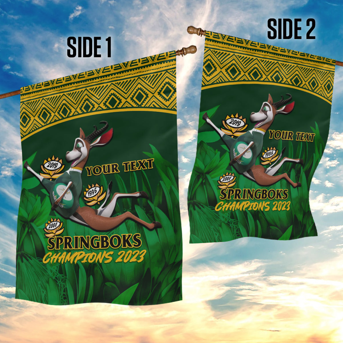 Custom South Africa Rugby Garden Flag Go Bokke World Cup Champions History - Vibe Hoodie Shop