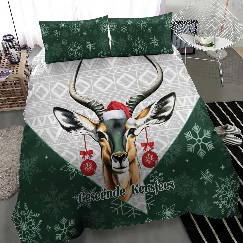South Africa Springboks Christmas Bedding Set Bokke Santa - Geseende Kersfees - Vibe Hoodie Shop