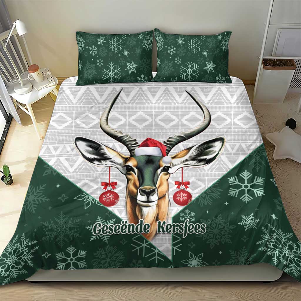 South Africa Springboks Christmas Bedding Set Bokke Santa - Geseende Kersfees - Vibe Hoodie Shop
