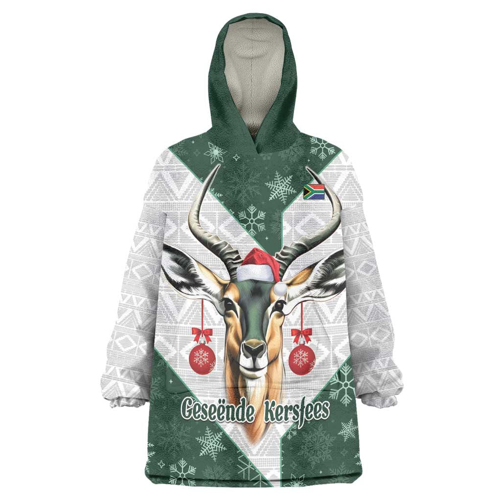 South Africa Springboks Christmas Wearable Blanket Hoodie Bokke Santa - Geseende Kersfees - Vibe Hoodie Shop