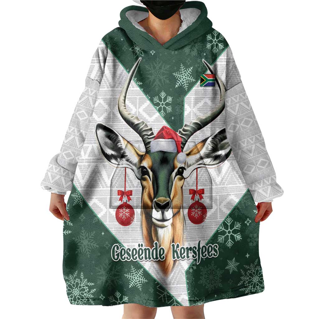 South Africa Springboks Christmas Wearable Blanket Hoodie Bokke Santa - Geseende Kersfees - Vibe Hoodie Shop