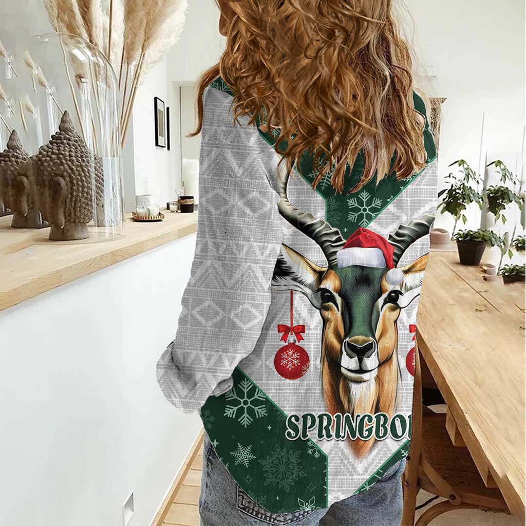 South Africa Springboks Christmas Women Casual Shirt Bokke Santa - Geseende Kersfees - Vibe Hoodie Shop