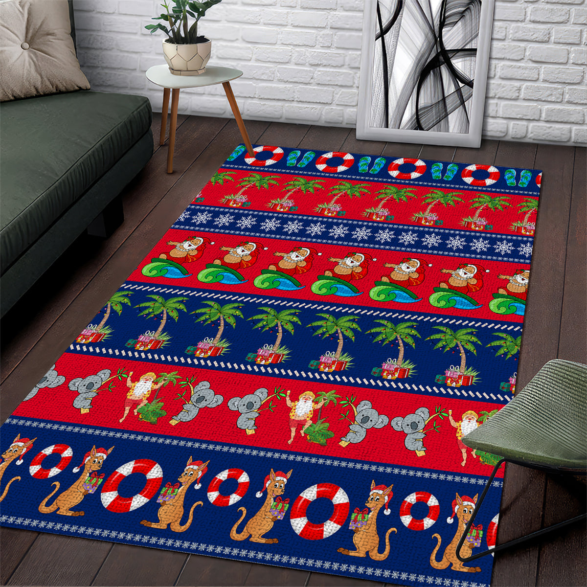 Australia Christmas Area Rug Aussie Santa Claus Beach Xmas Vibes - Vibe Hoodie Shop