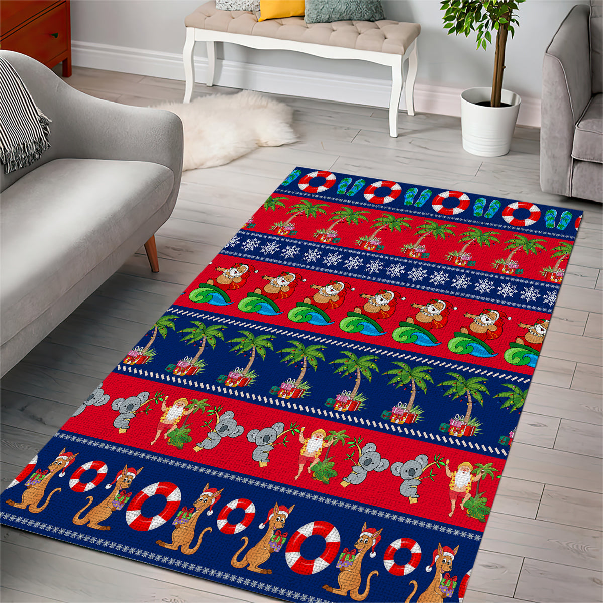 Australia Christmas Area Rug Aussie Santa Claus Beach Xmas Vibes - Vibe Hoodie Shop