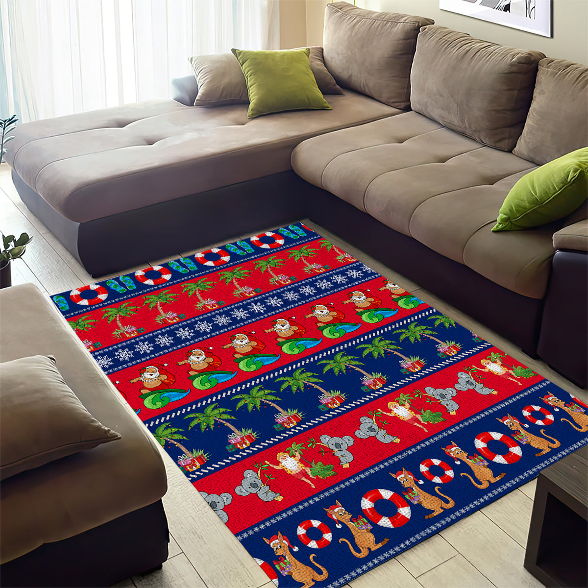 Australia Christmas Area Rug Aussie Santa Claus Beach Xmas Vibes - Vibe Hoodie Shop