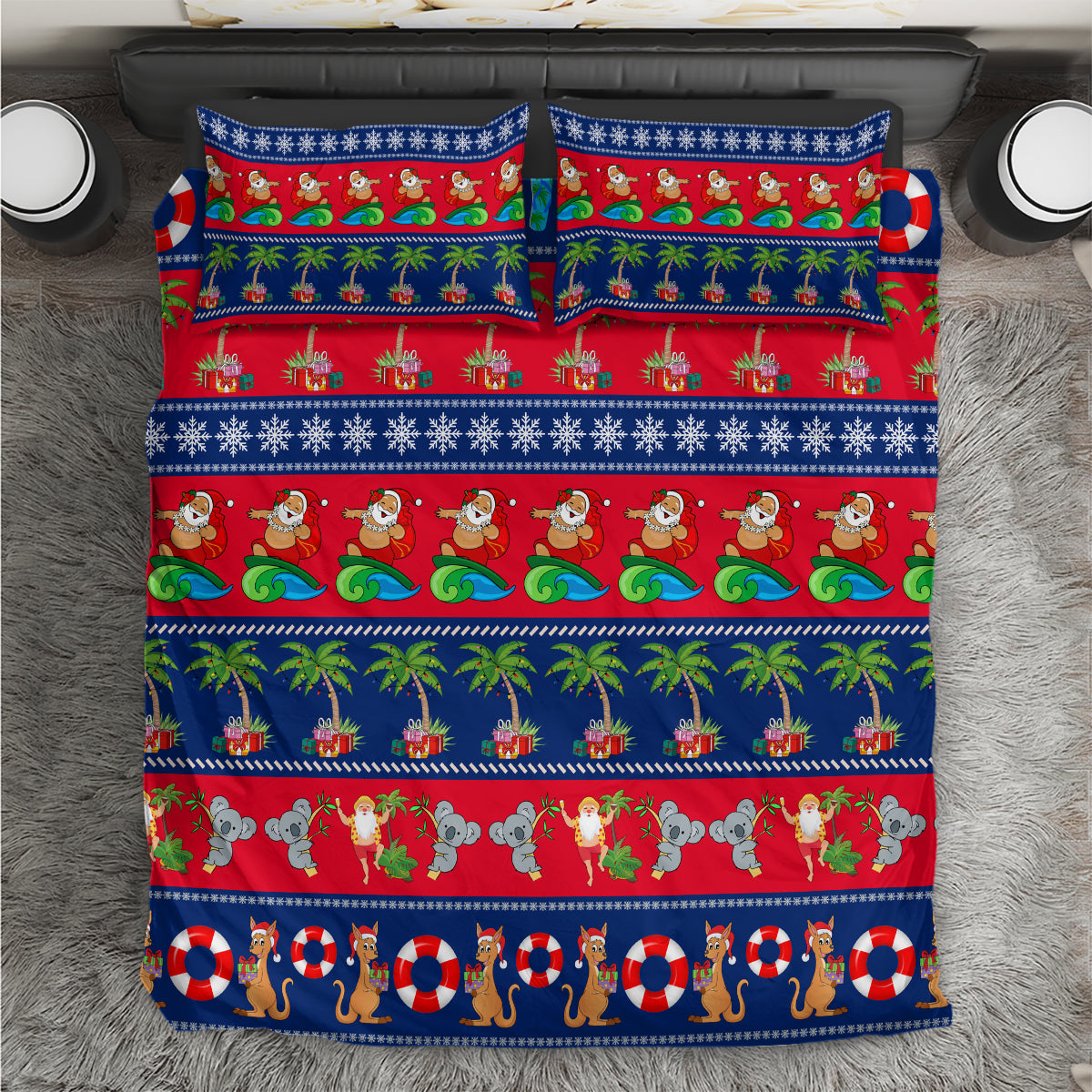 Australia Christmas Bedding Set Aussie Santa Claus Beach Xmas Vibes - Vibe Hoodie Shop