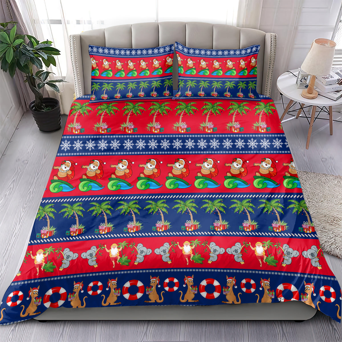 Australia Christmas Bedding Set Aussie Santa Claus Beach Xmas Vibes - Vibe Hoodie Shop