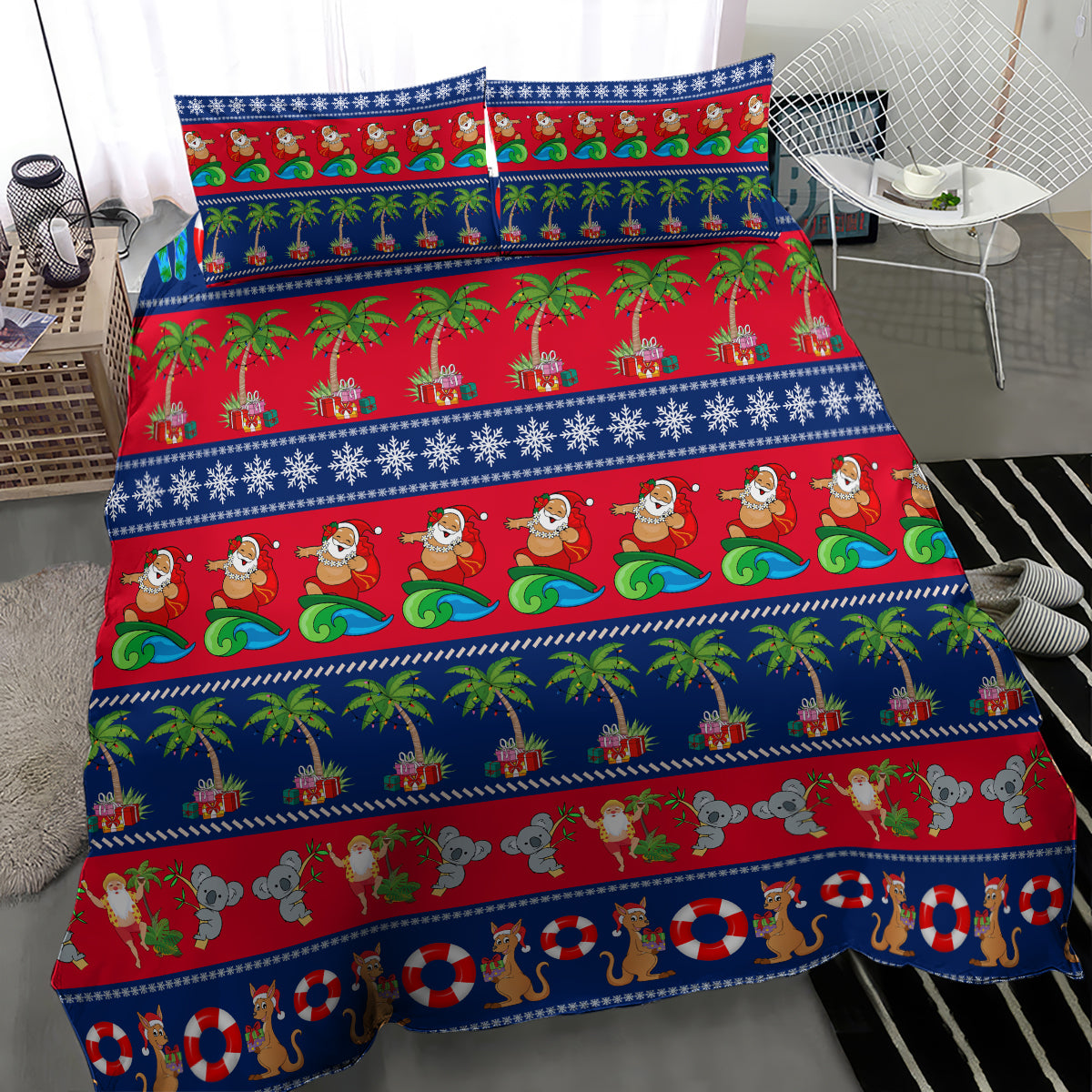 Australia Christmas Bedding Set Aussie Santa Claus Beach Xmas Vibes - Vibe Hoodie Shop