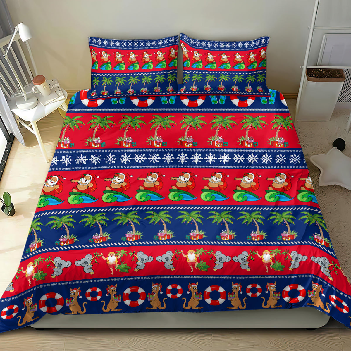 Australia Christmas Bedding Set Aussie Santa Claus Beach Xmas Vibes - Vibe Hoodie Shop
