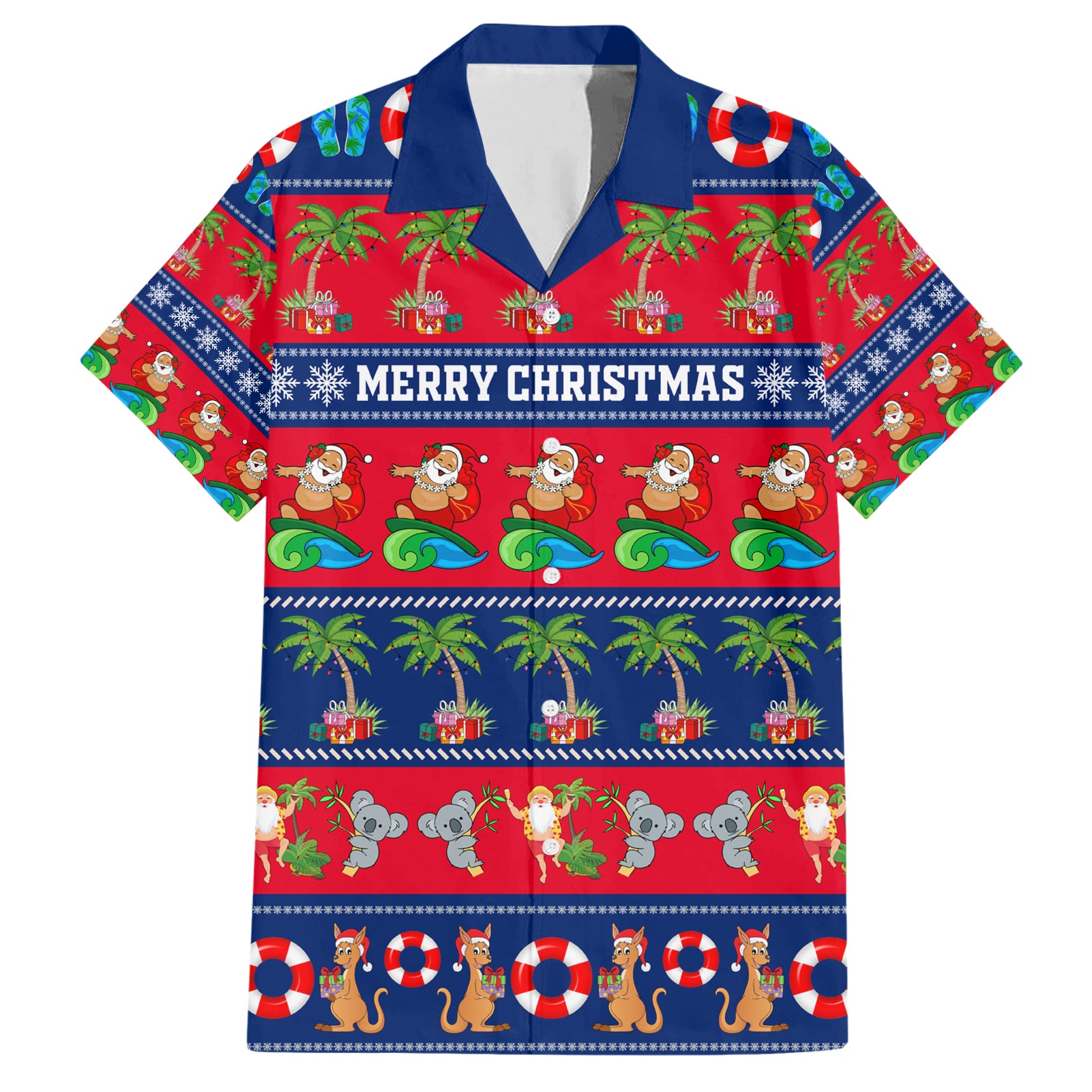 Personalised Australia Christmas Hawaiian Shirt Aussie Santa Claus Beach Xmas Vibes - Vibe Hoodie Shop