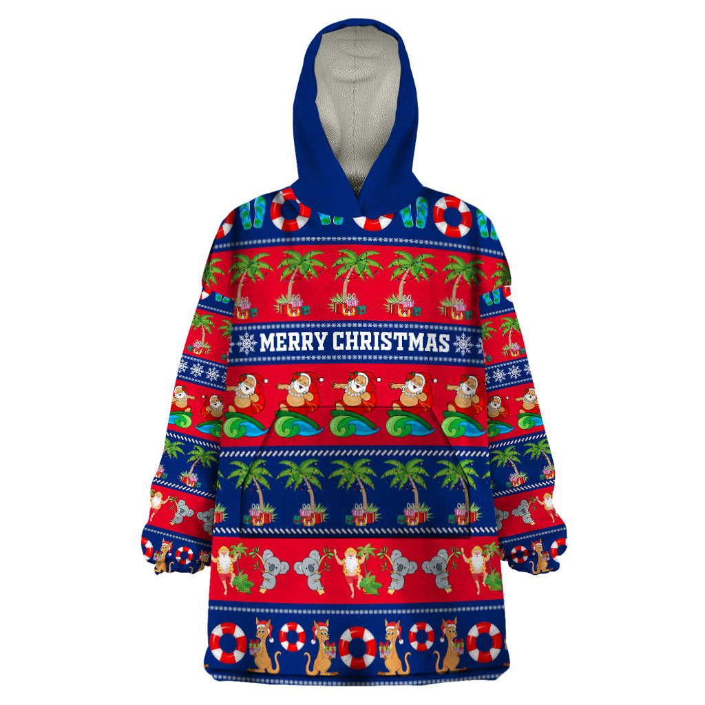 Personalised Australia Christmas Wearable Blanket Hoodie Aussie Santa Claus Beach Xmas Vibes - Vibe Hoodie Shop
