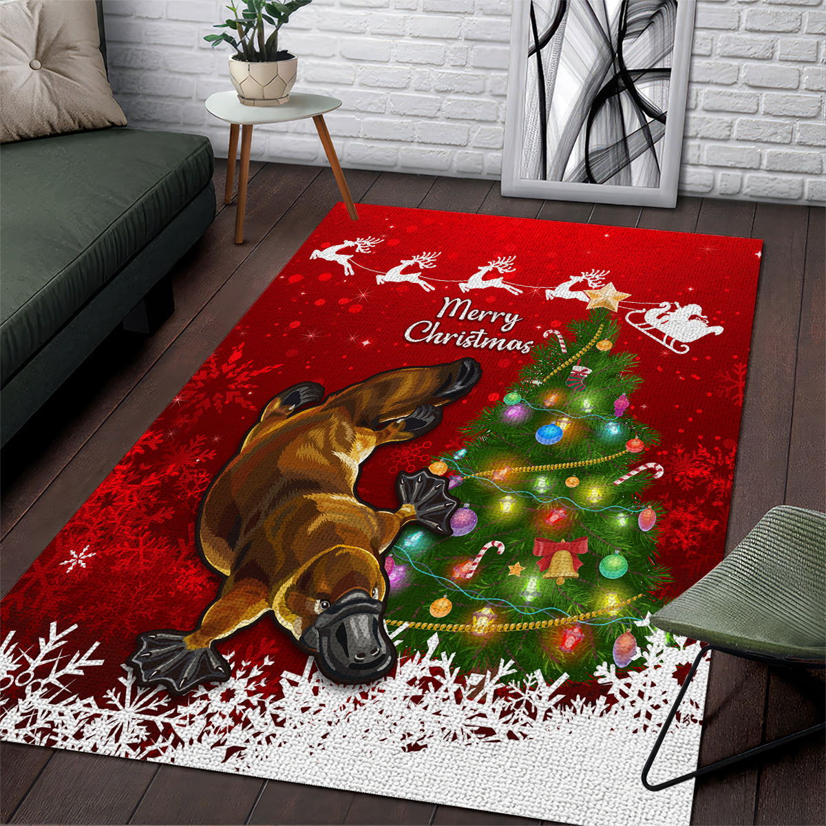 Australia Christmas Area Rug Aussie Platypus Xmas Vibes - Vibe Hoodie Shop