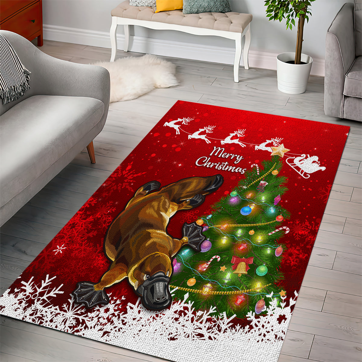 Australia Christmas Area Rug Aussie Platypus Xmas Vibes - Vibe Hoodie Shop