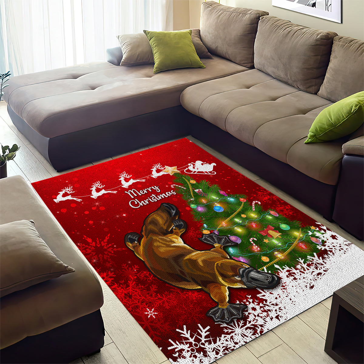 Australia Christmas Area Rug Aussie Platypus Xmas Vibes - Vibe Hoodie Shop