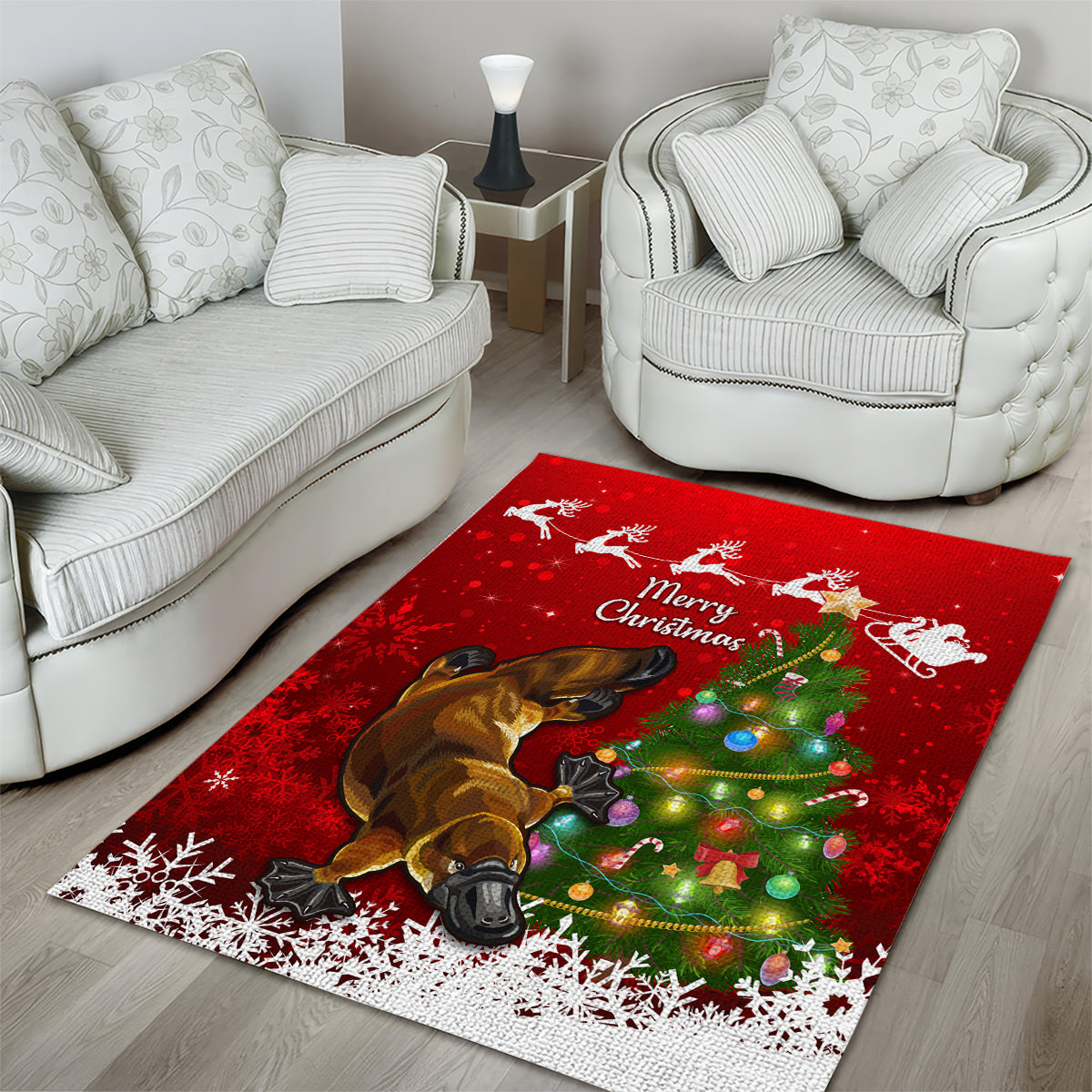 Australia Christmas Area Rug Aussie Platypus Xmas Vibes - Vibe Hoodie Shop